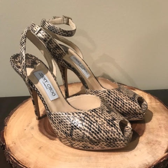 Jimmy Choo Shoes - JIMMY CHOO LONDON Snakeskin Peep Toe Pump Heels